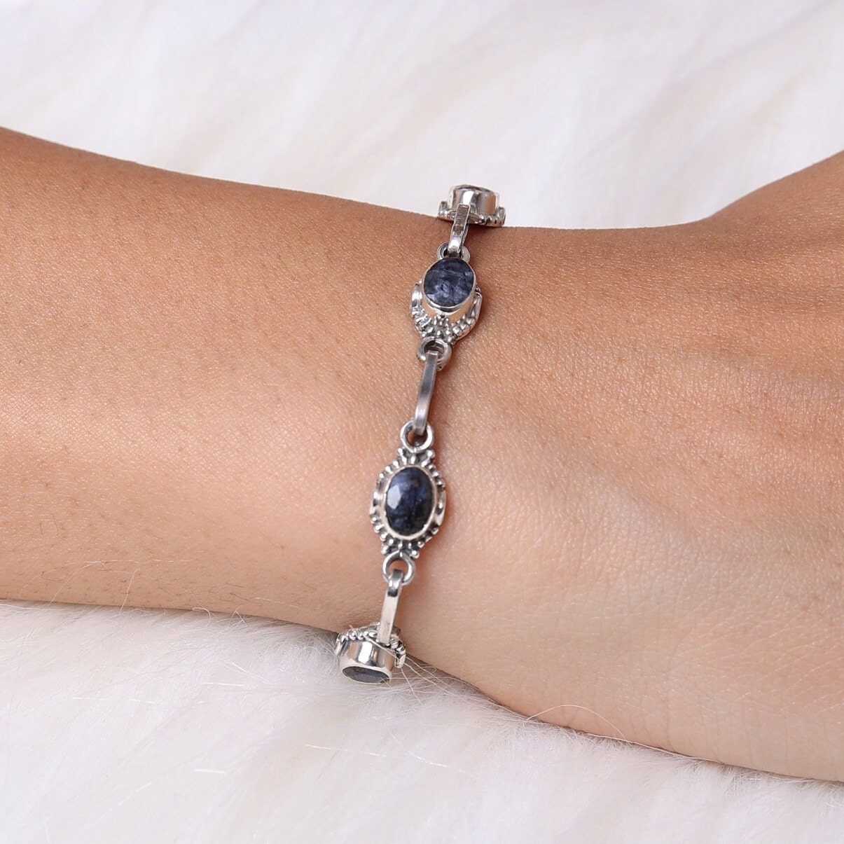 Blue Sapphire Sterling Silver Bracelet