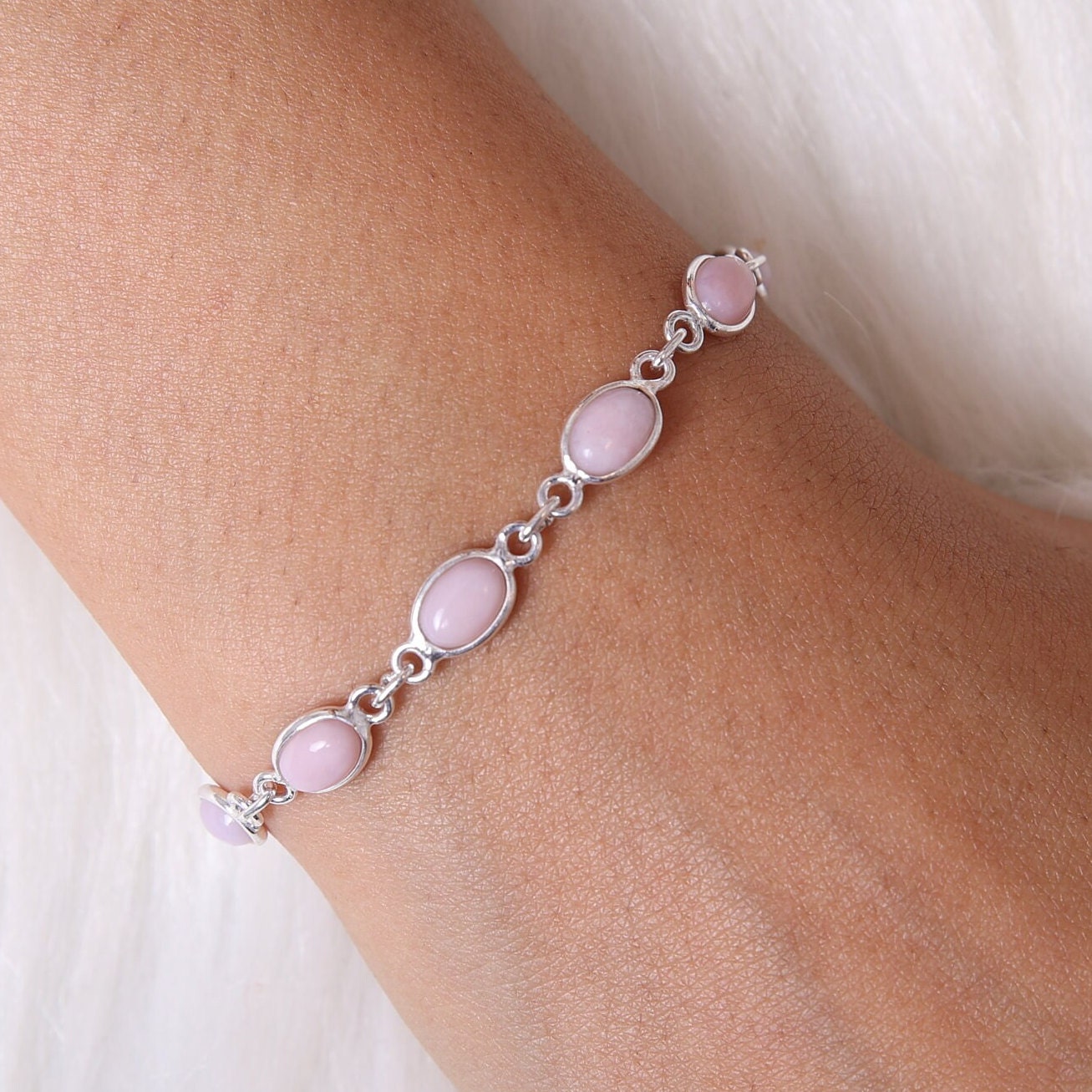 Pink Opal Sterling Silver Bracelet