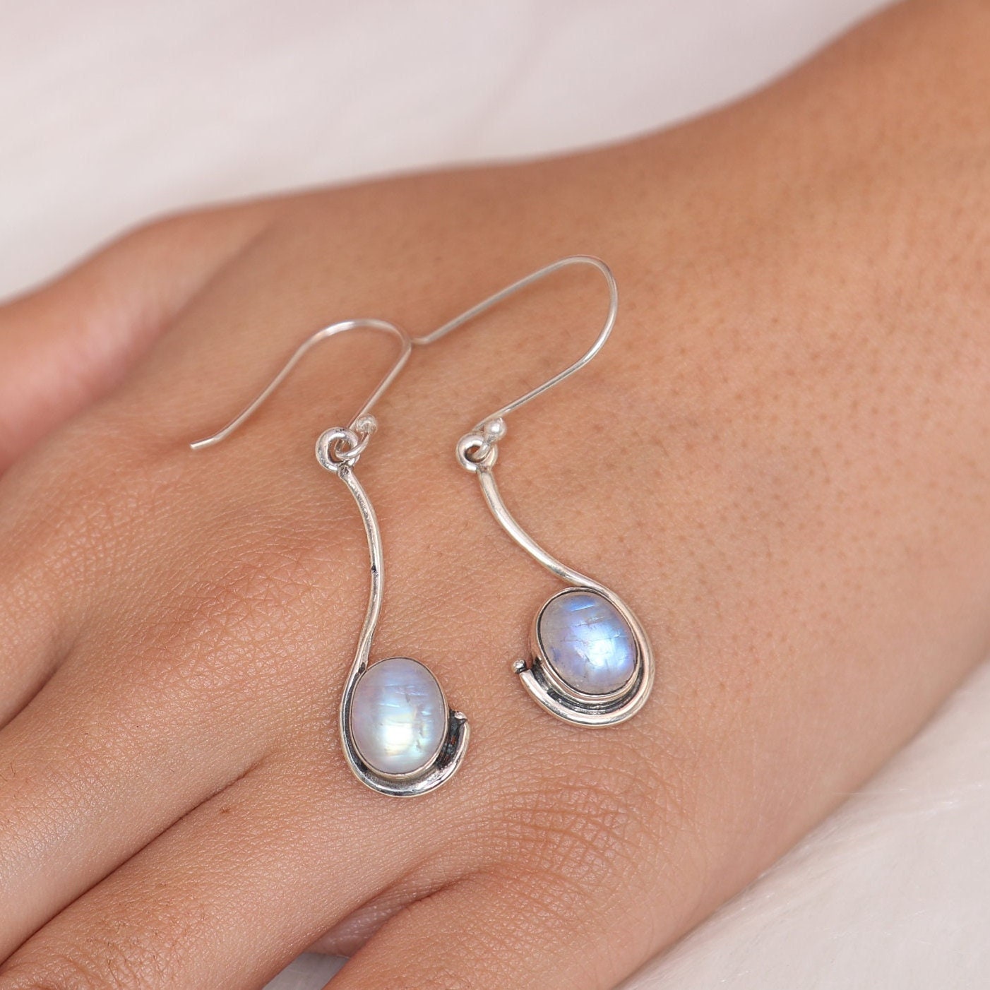 Rainbow Moonstone Sterling Silver Earrings