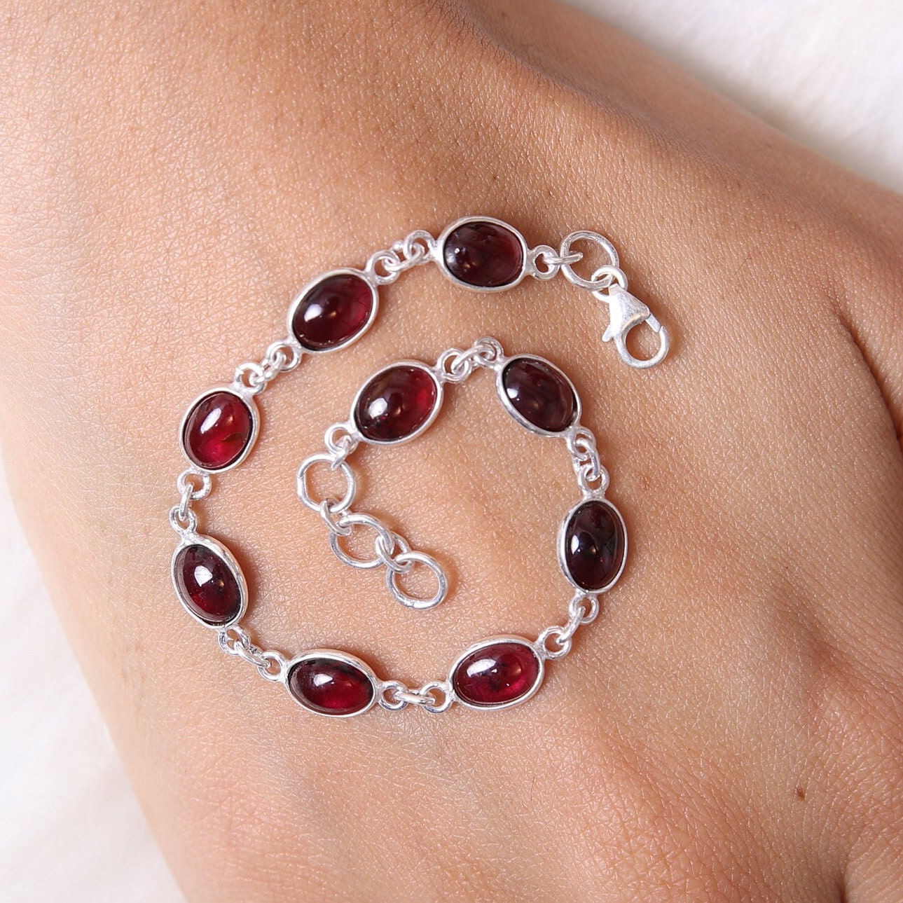 Garnet Sterling Silver Bracelet