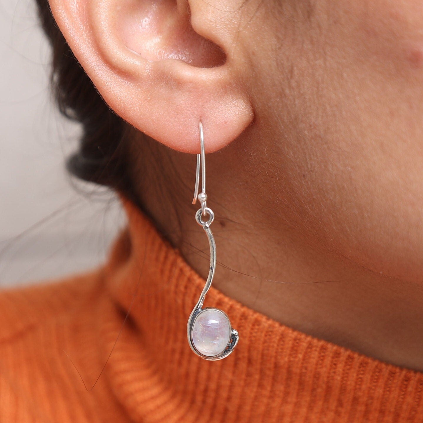 Rainbow Moonstone Sterling Silver Earrings