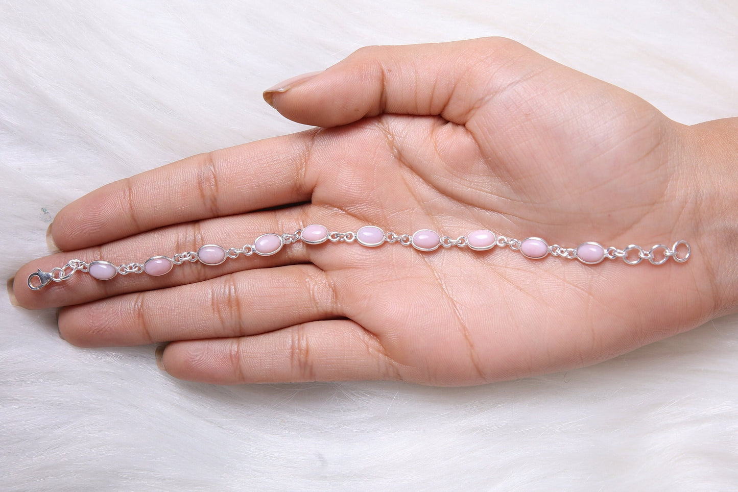 Pink Opal Sterling Silver Bracelet