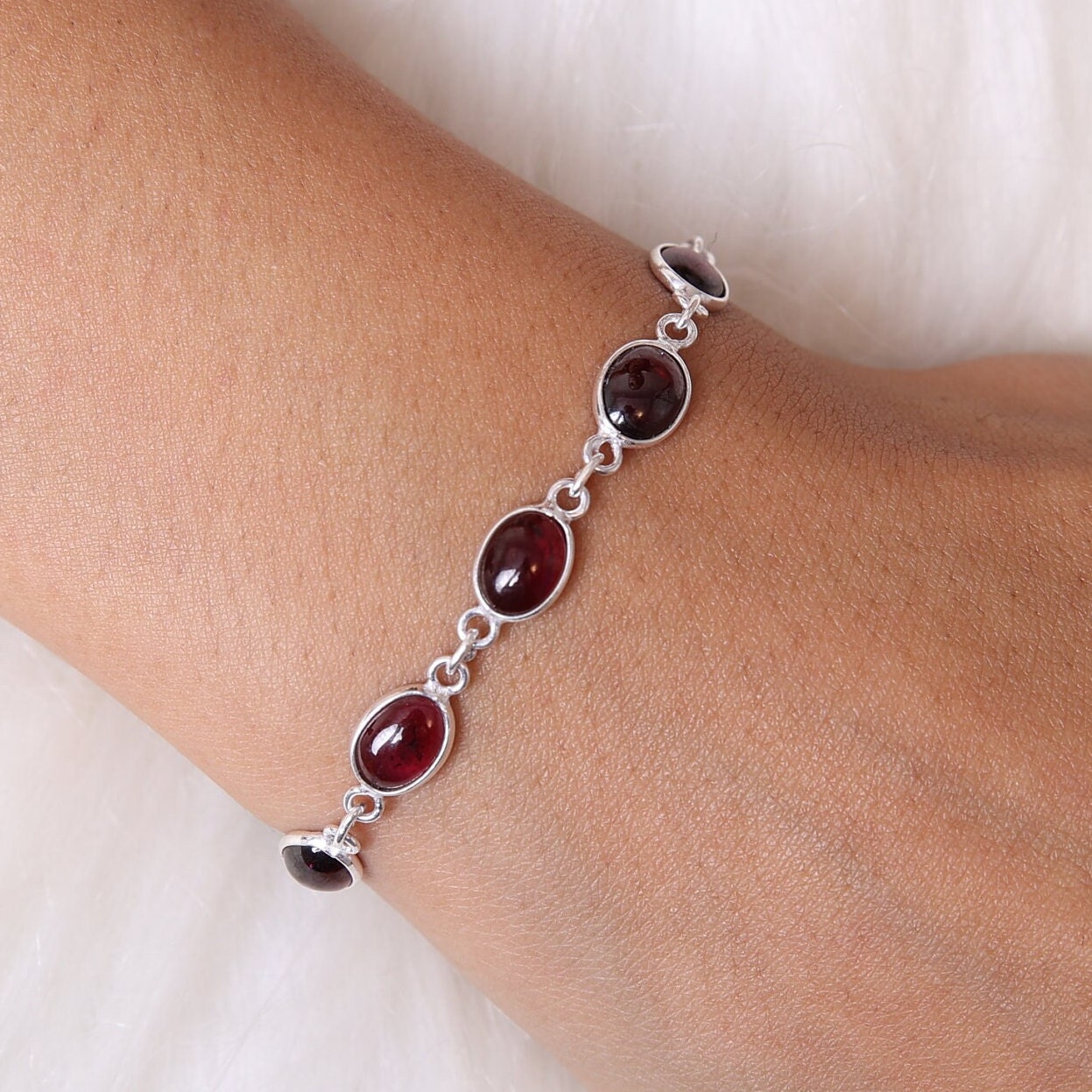 Garnet Sterling Silver Bracelet