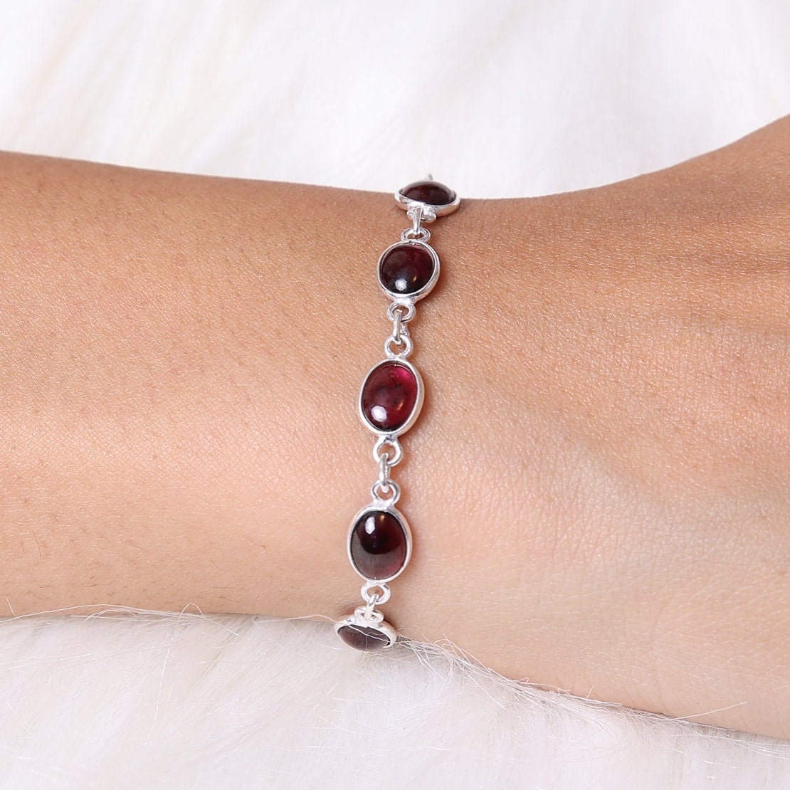 Garnet Sterling Silver Bracelet