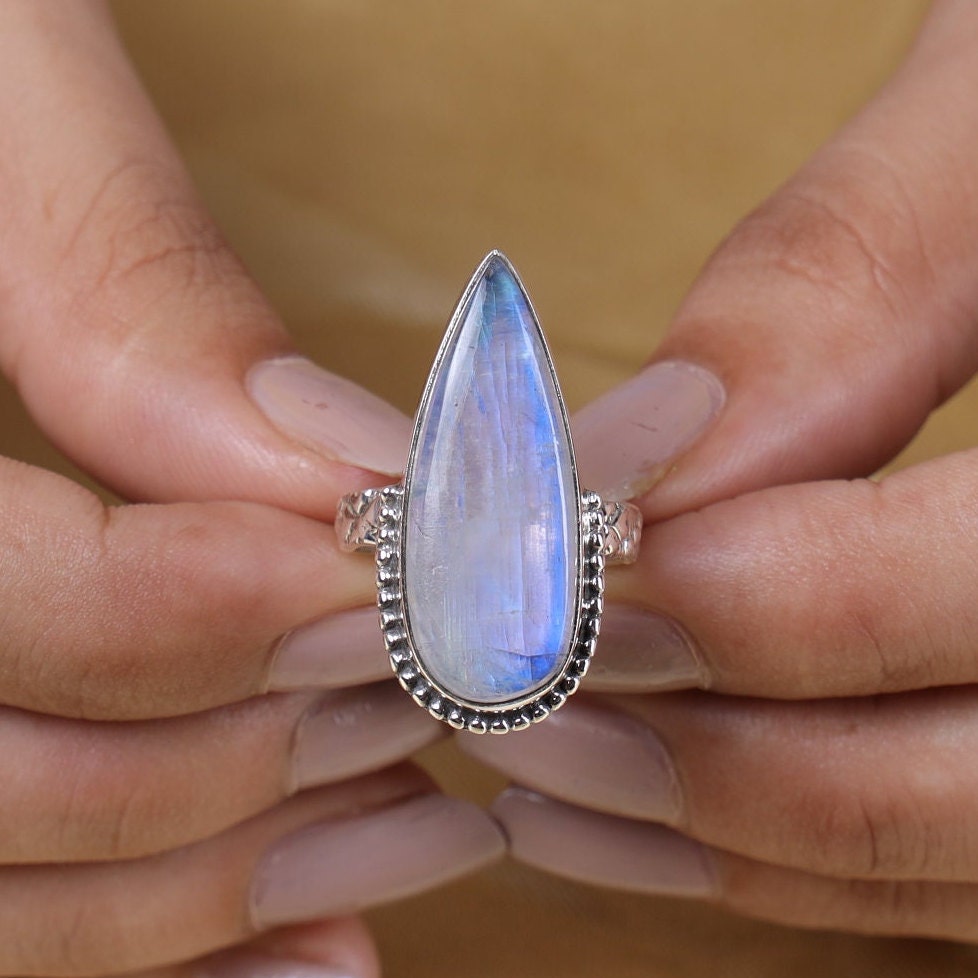 Rainbow Moonstone Sterling Silver Ring