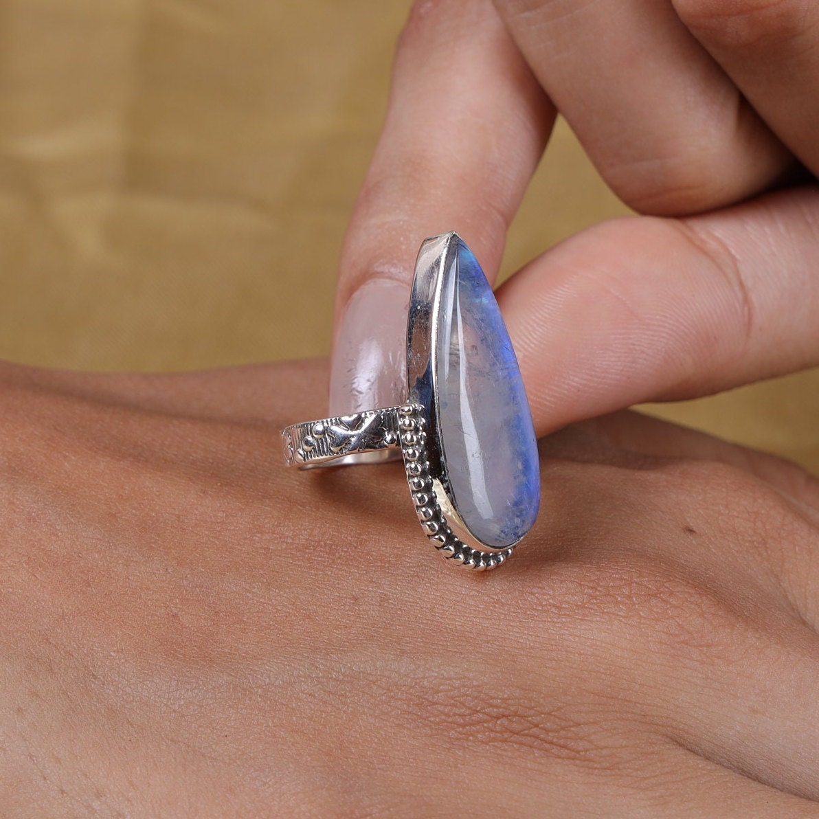 Rainbow Moonstone Sterling Silver Ring