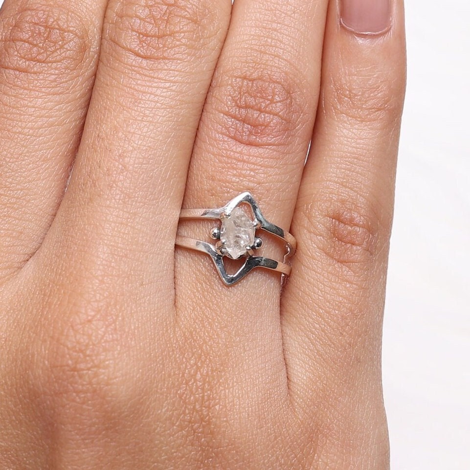 Raw Herkimer Diamond Sterling Silver Ring