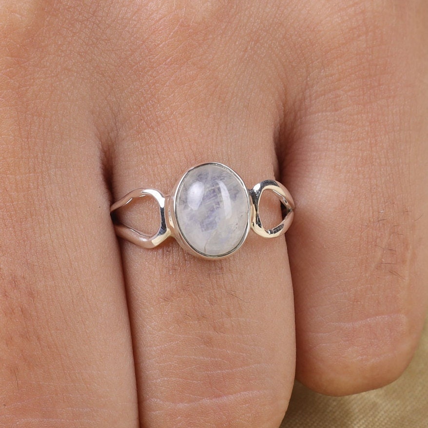 Rainbow Moonstone Sterling Silver Ring