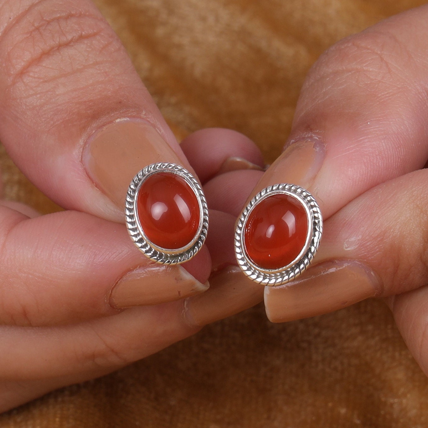 Carnelian Sterling Silver Stud Earrings