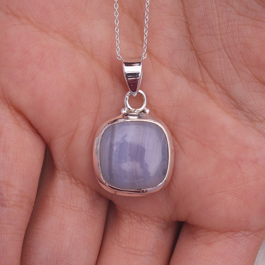 Blue Lace Agate Sterling Silver Pendant