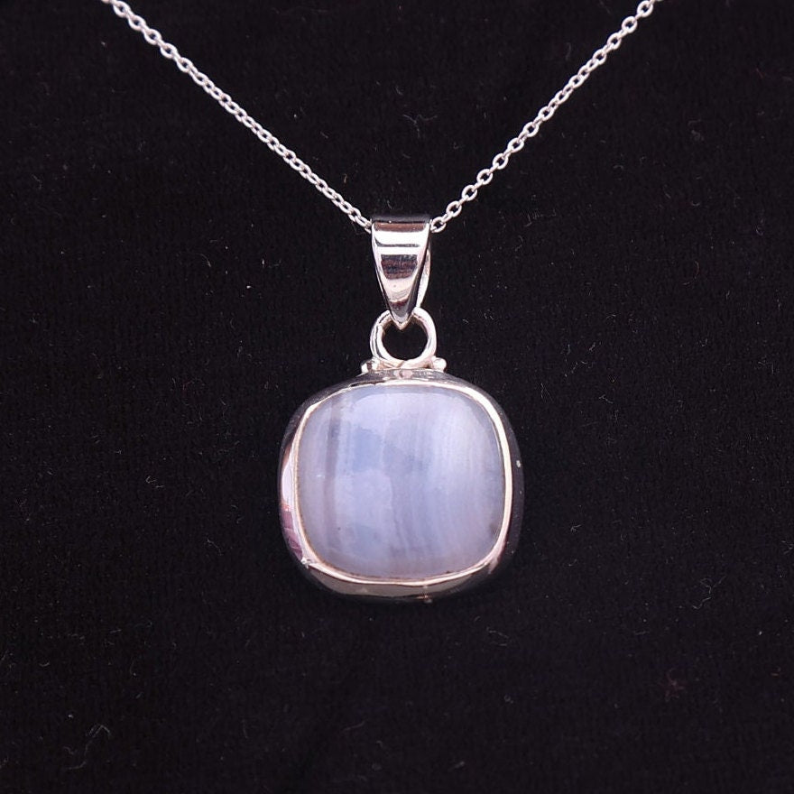 Blue Lace Agate Sterling Silver Pendant