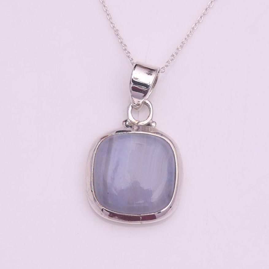 Blue Lace Agate Sterling Silver Pendant