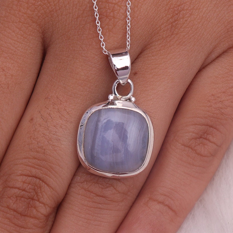 Blue Lace Agate Sterling Silver Pendant