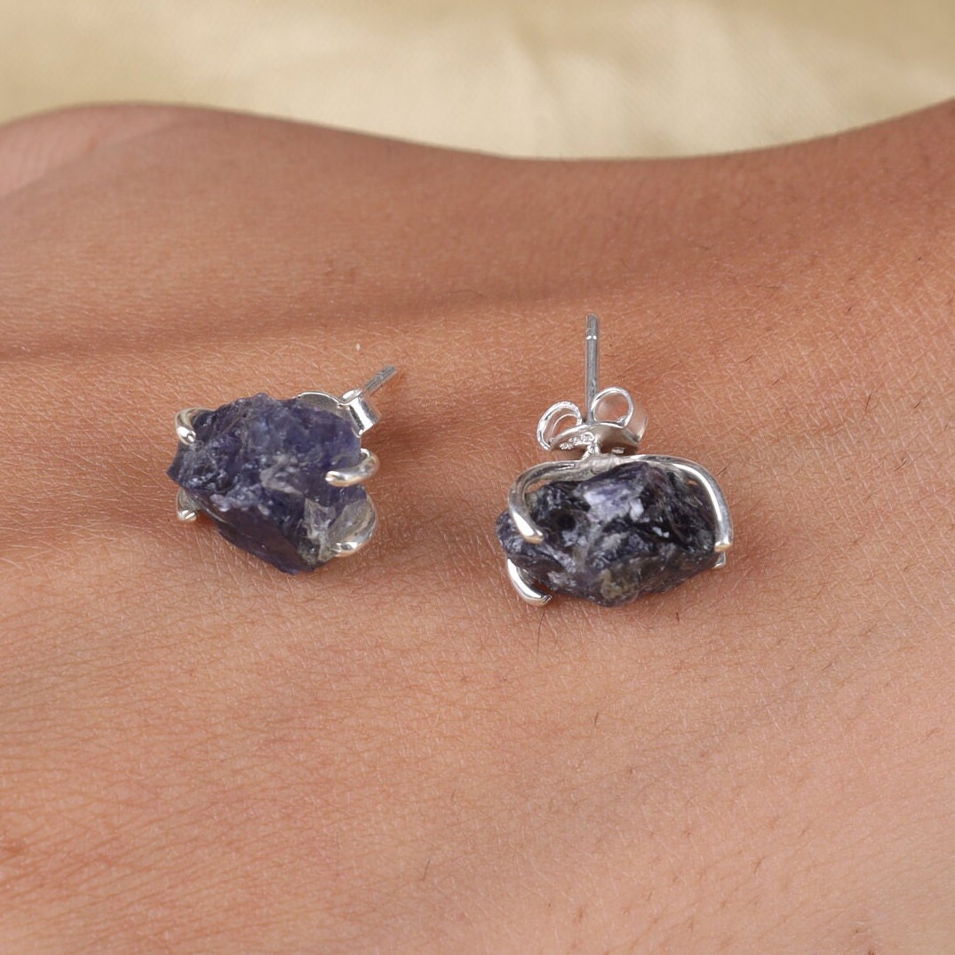 Raw Tanzanite Sterling Silver Stud Earrings