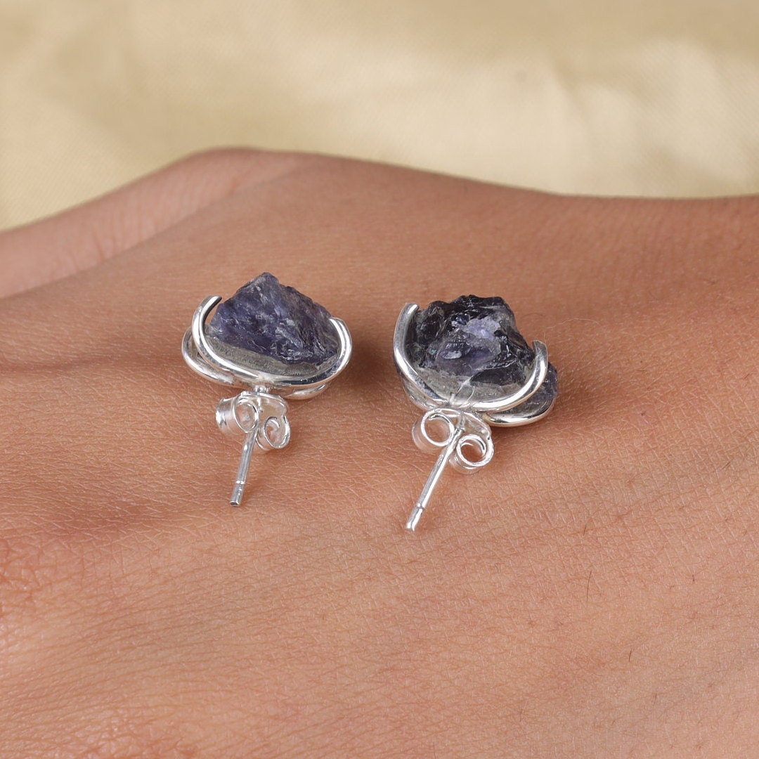 Raw Tanzanite Sterling Silver Stud Earrings