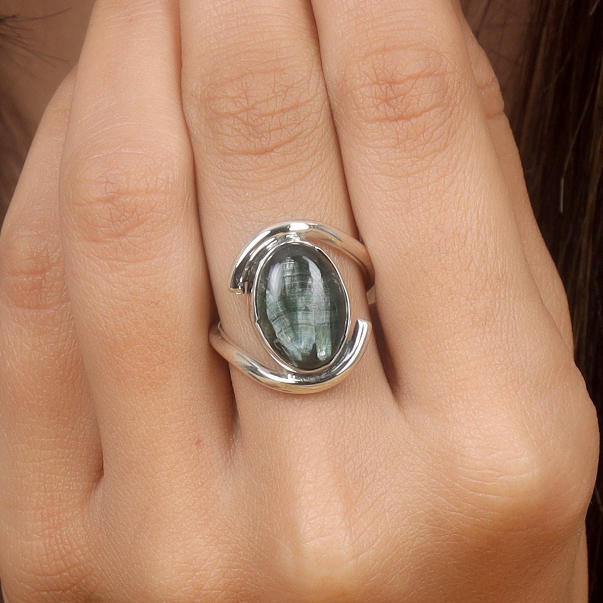 Seraphinite Sterling Silver Ring