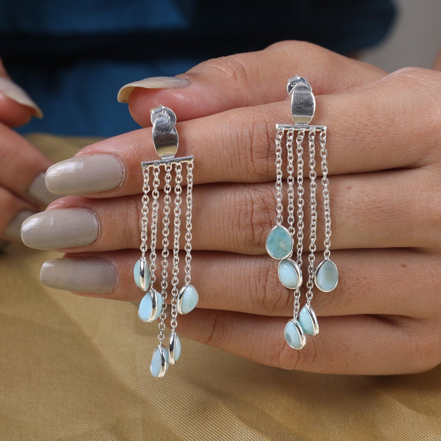 Dominican Larimar Sterling Silver Earrings