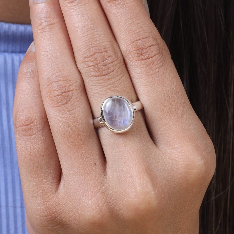 Rainbow Moonstone Sterling Silver Ring