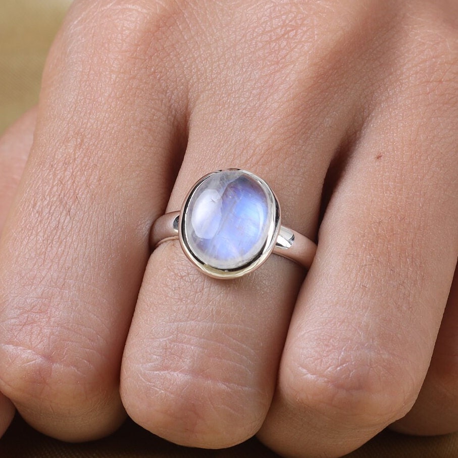 Rainbow Moonstone Sterling Silver Ring