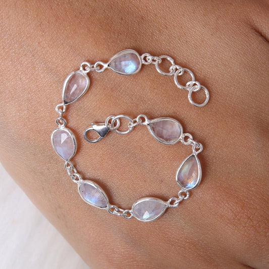 Rainbow Moonstone Sterling Silver Bracelet