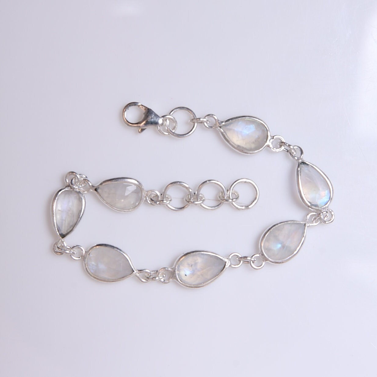 Rainbow Moonstone Sterling Silver Bracelet