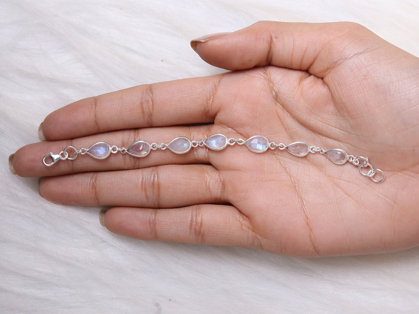 Rainbow Moonstone Sterling Silver Bracelet