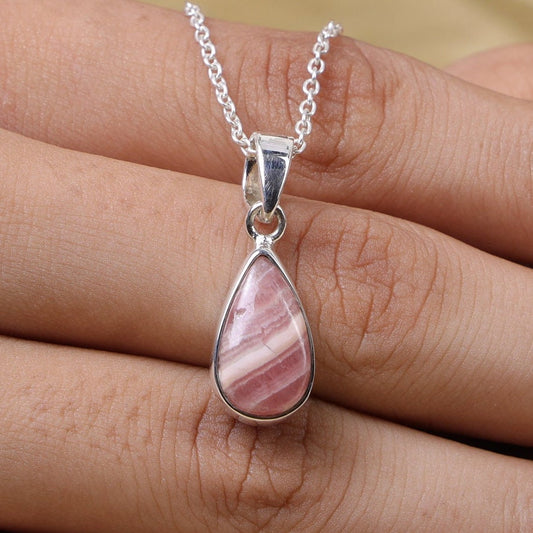 Rhodochrosite Pendant, 925 Sterling Silver Pendant, Teardrop Pendant, Gemstone Pendant, Dainty Necklace, Minimalist Necklace, Gift for Her