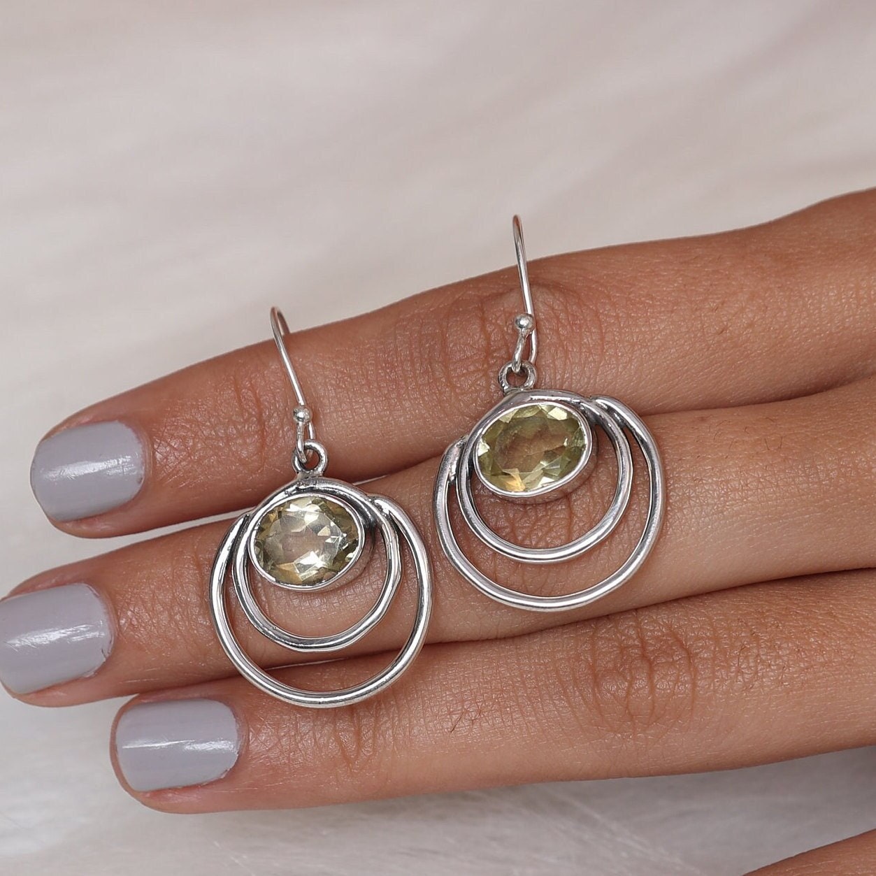 Green Amethyst Sterling Silver Earrings