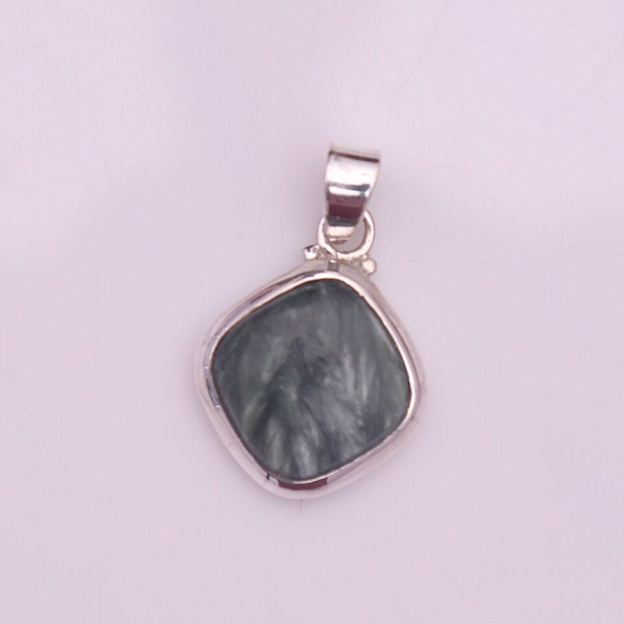 Seraphinite Pendant, 925 Sterling Silver Pendant, Minimalist Pendant, Handmade jewelry, Crystal Necklace Pendant, Anniversary Gift for Her