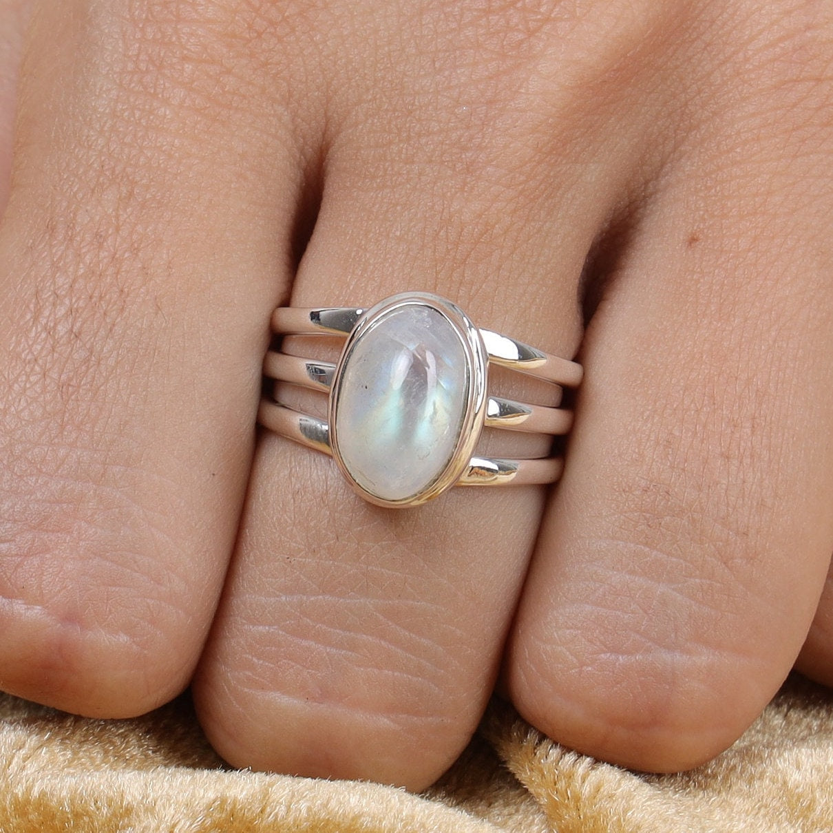 Rainbow Moonstone Sterling Silver Ring