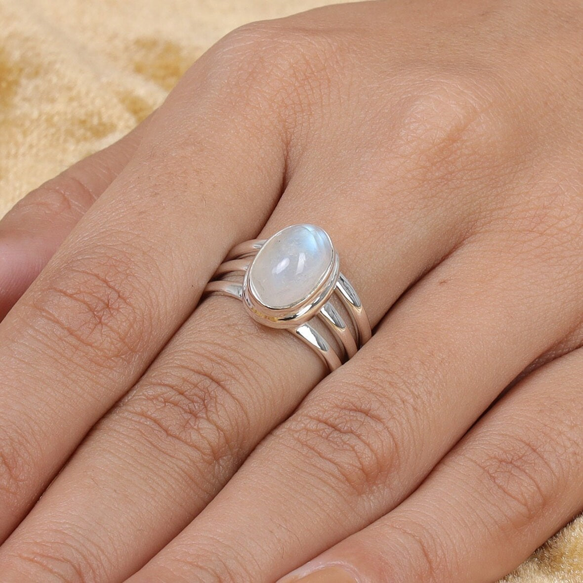 Rainbow Moonstone Sterling Silver Ring