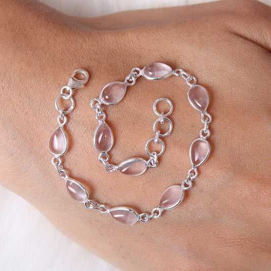 Rose Quartz Sterling Silver Bracelet