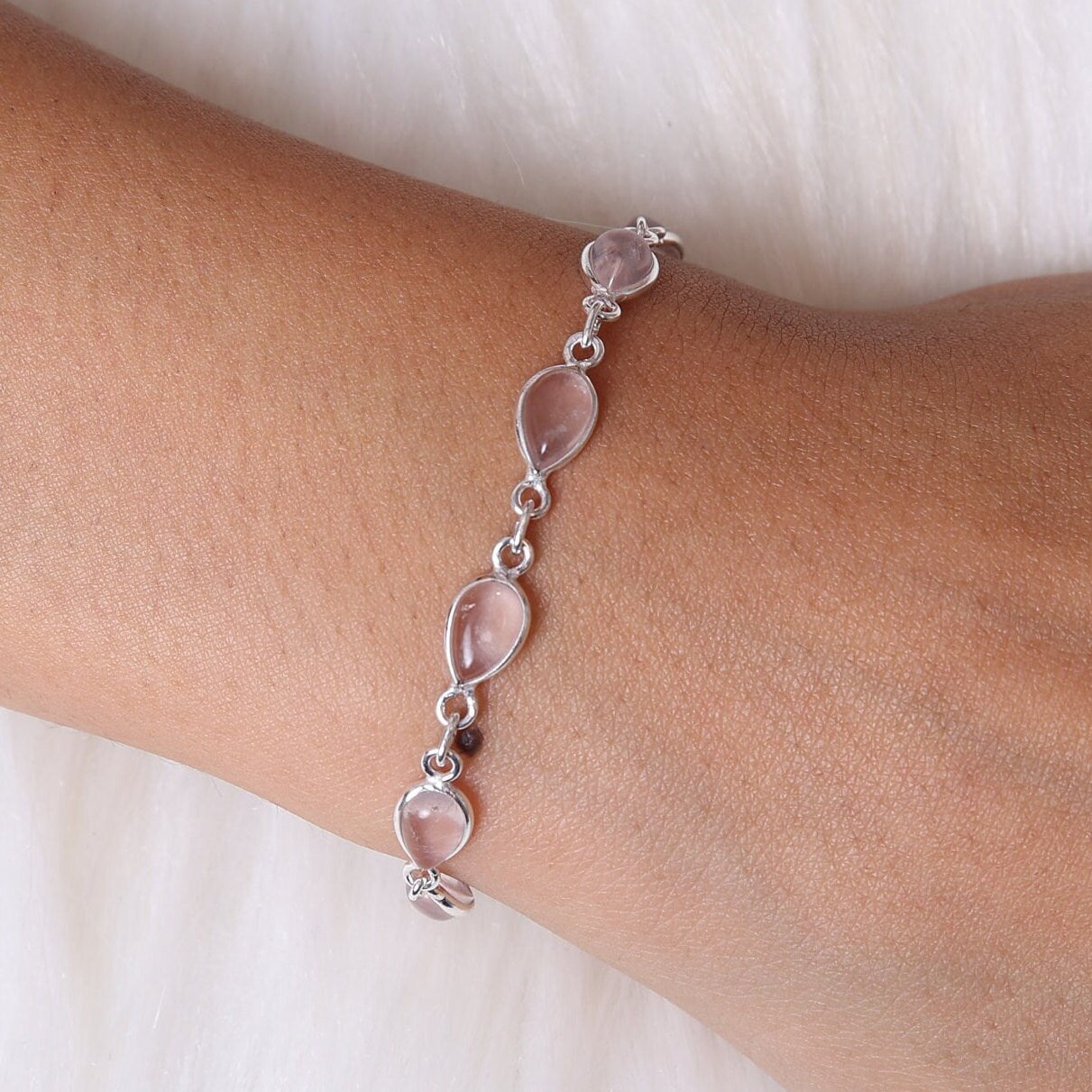 Rose Quartz Sterling Silver Bracelet