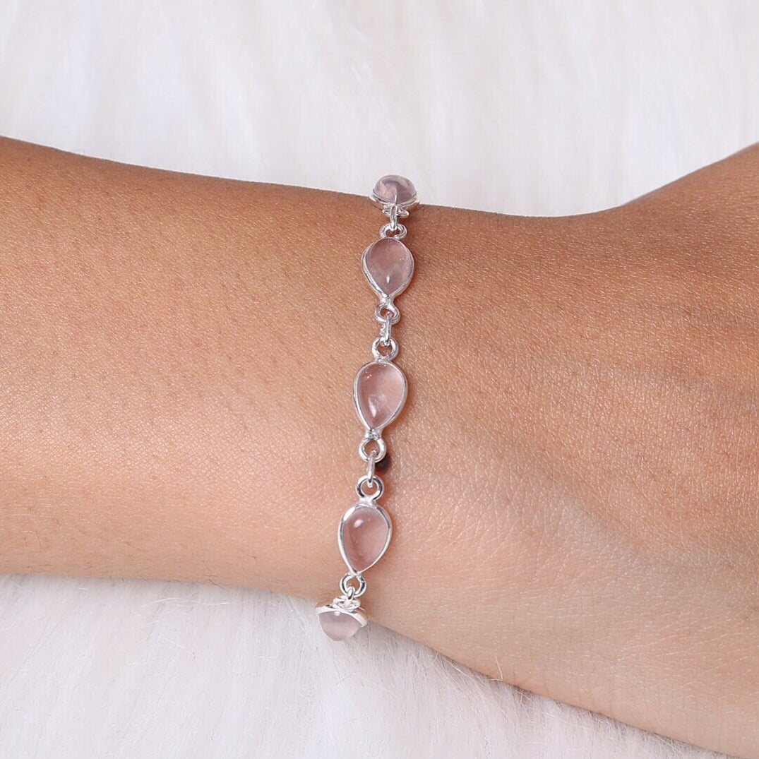 Rose Quartz Sterling Silver Bracelet