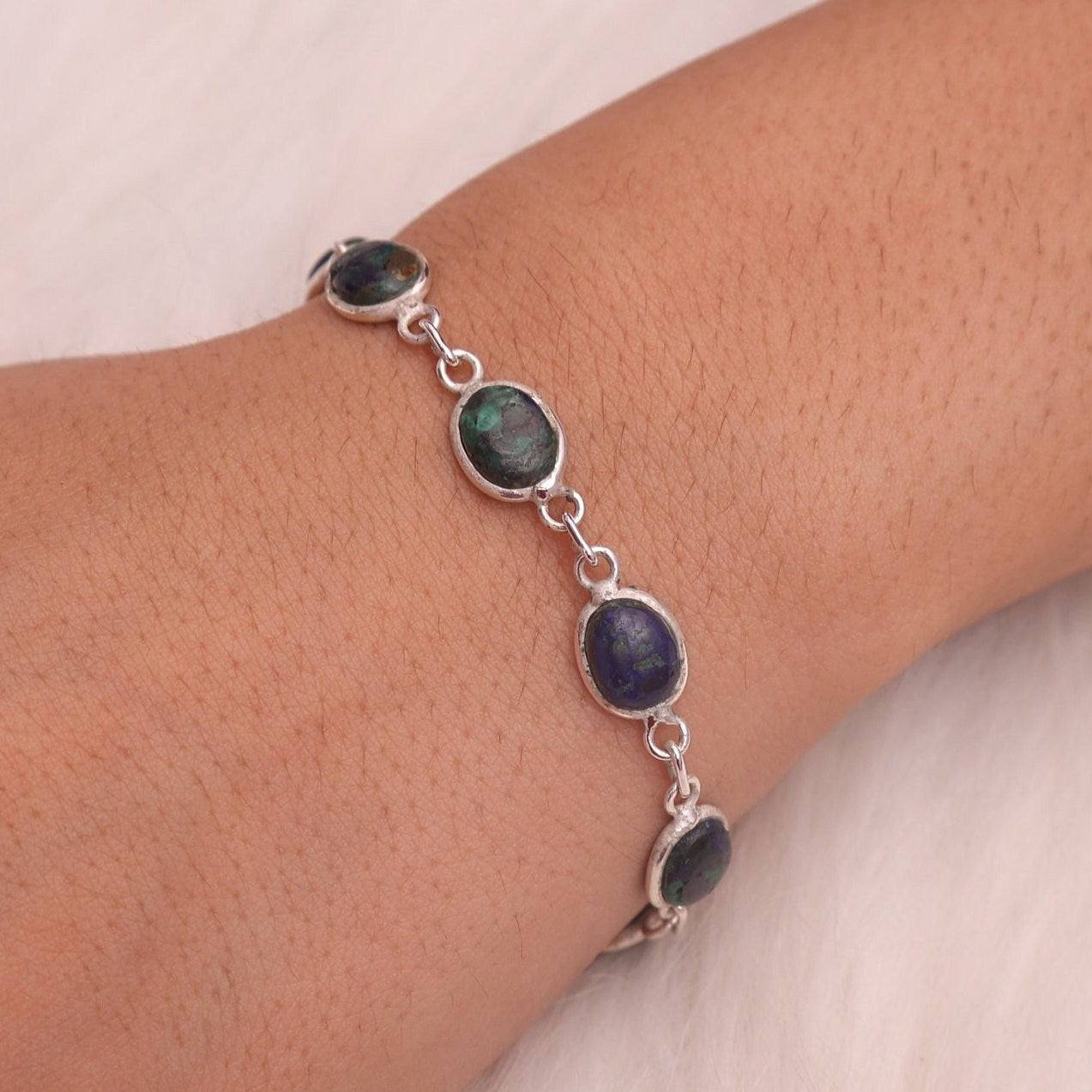 Azurite Malachite Sterling Silver Bracelet