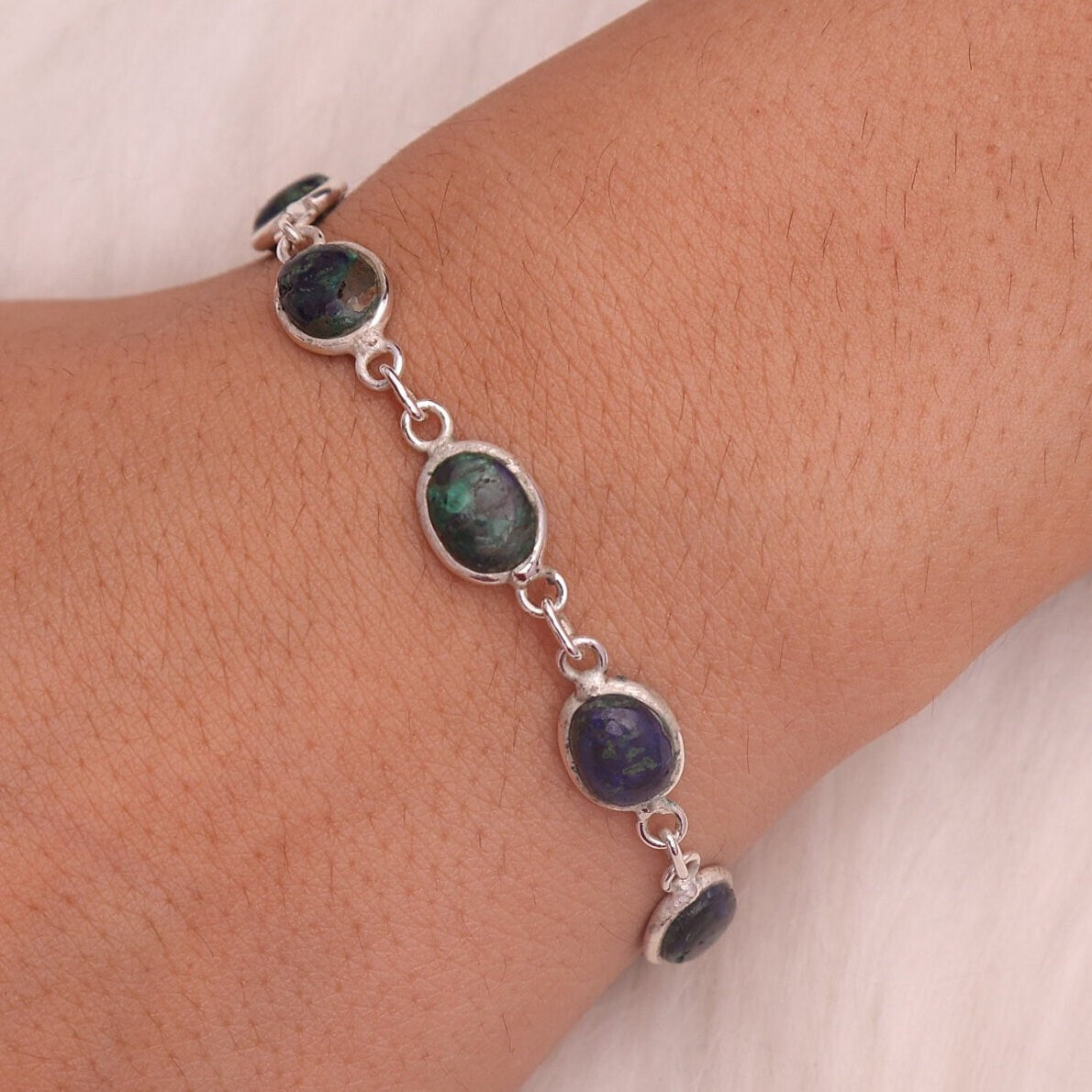 Azurite Malachite Sterling Silver Bracelet