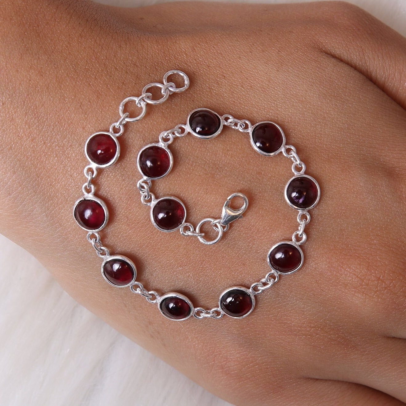 Garnet Sterling Silver Bracelet