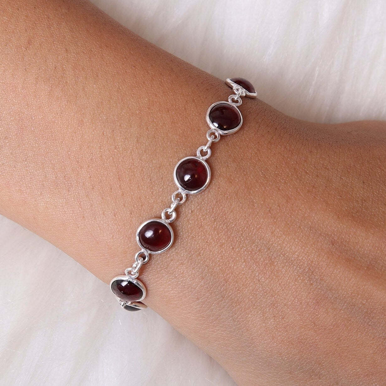 Garnet Sterling Silver Bracelet