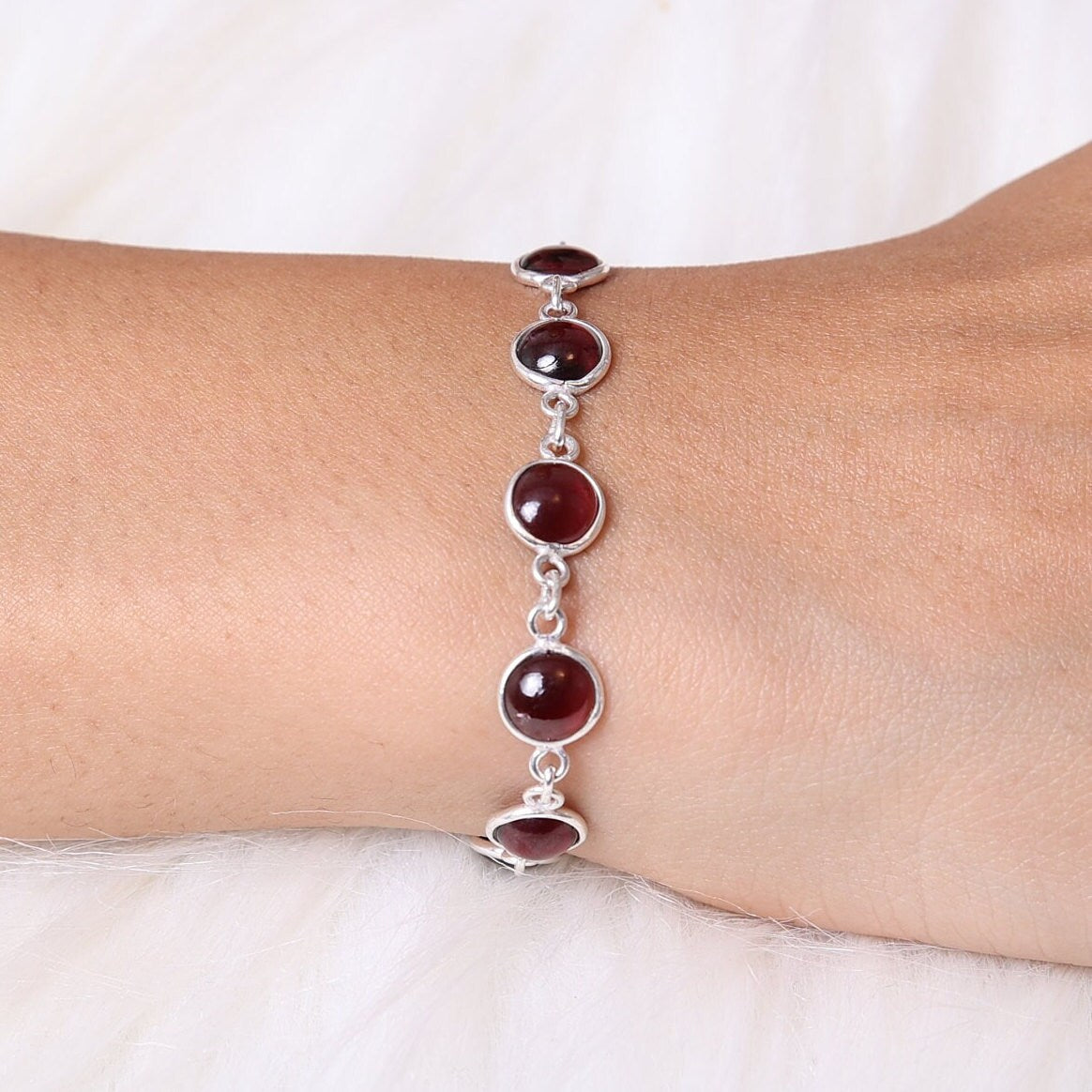 Garnet Sterling Silver Bracelet