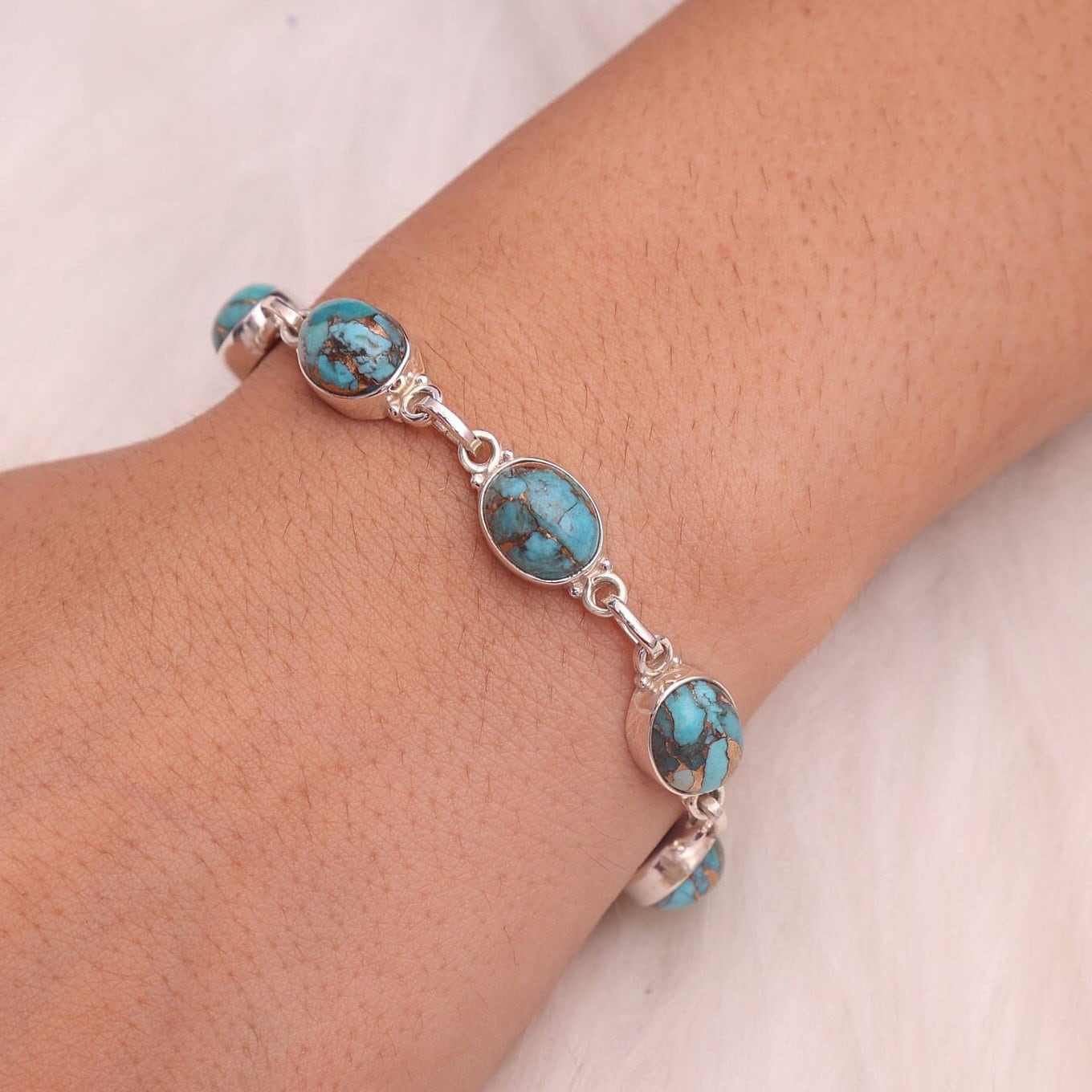 Blue Copper Turquoise Sterling Silver Bracelet