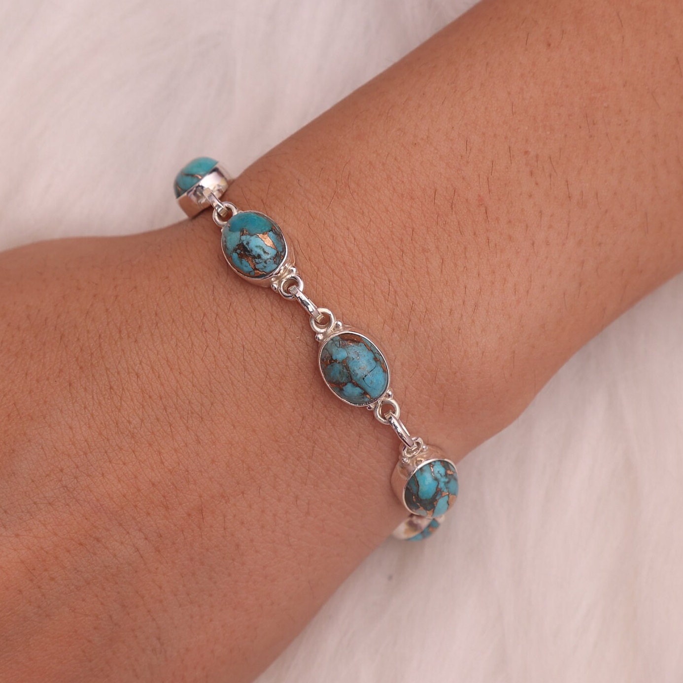 Blue Copper Turquoise Sterling Silver Bracelet