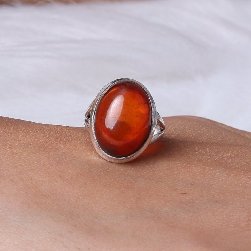 Amber Sterling Silver Ring