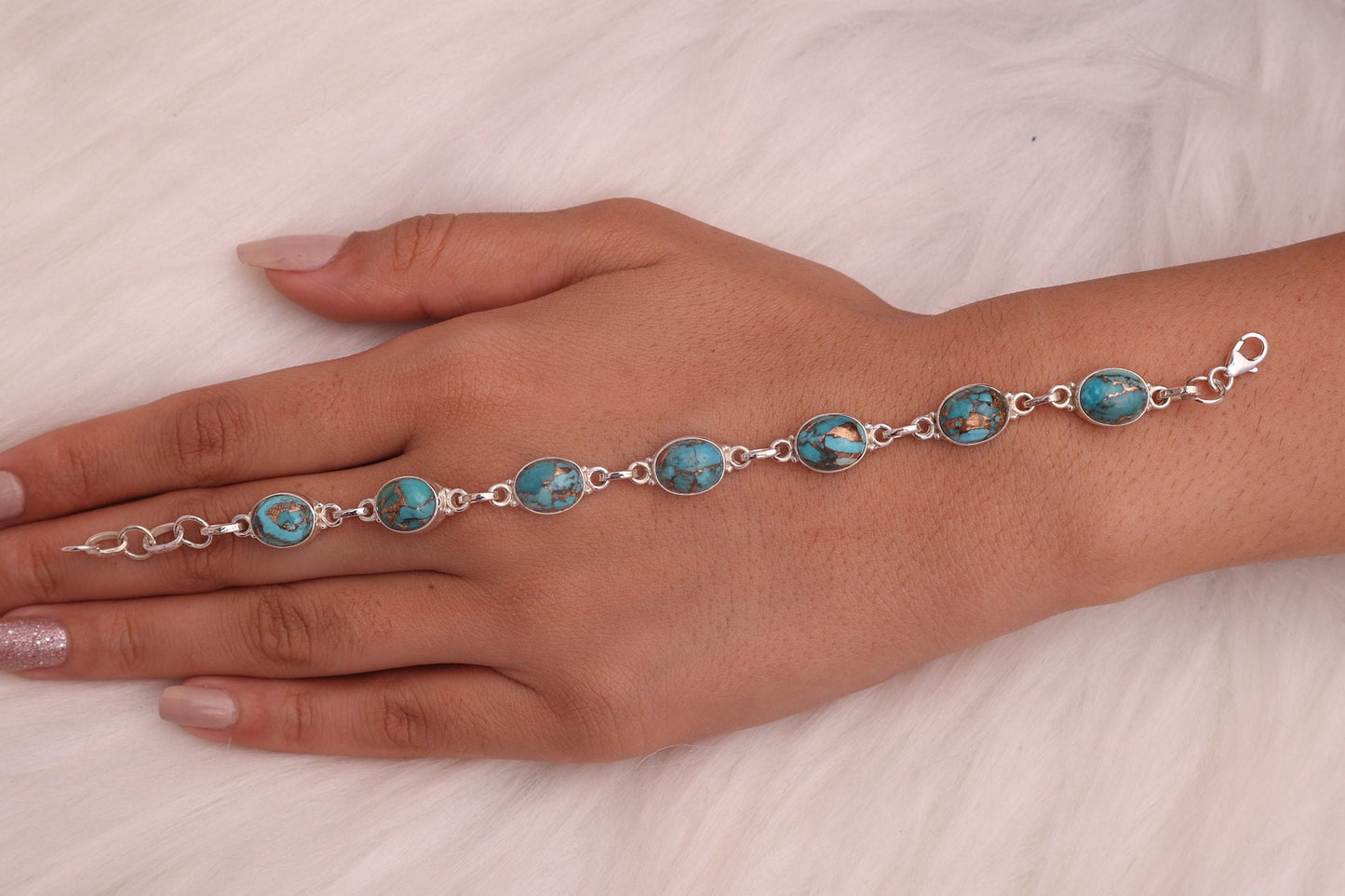 Blue Copper Turquoise Sterling Silver Bracelet