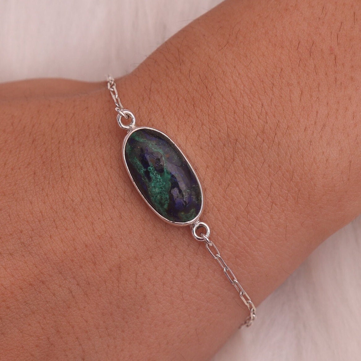 Azurite Malachite Sterling Silver Bracelet