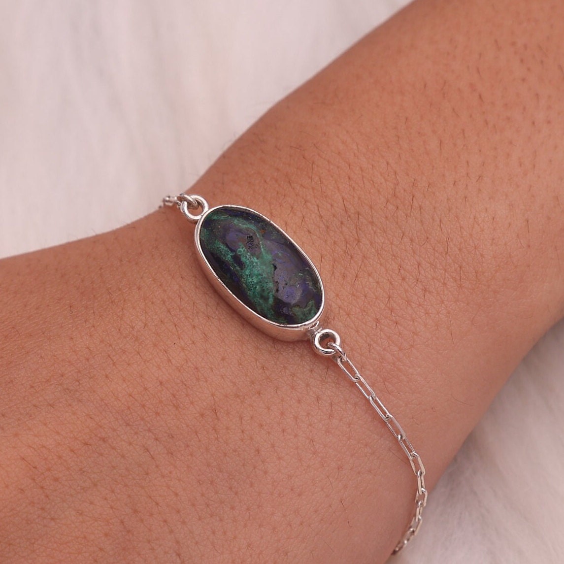 Azurite Malachite Sterling Silver Bracelet