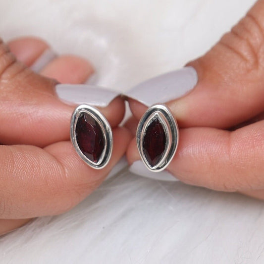 Garnet Sterling Silver Stud Earrings