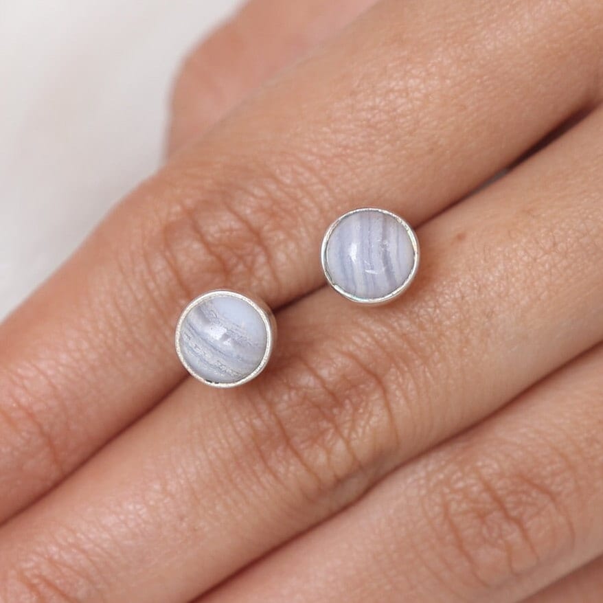 Blue Lace Agate Sterling Silver Stud Earrings