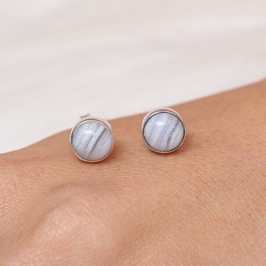 Blue Lace Agate Sterling Silver Stud Earrings