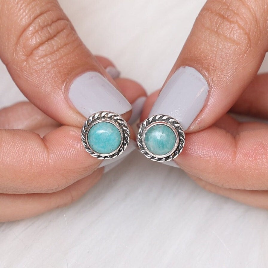 Amazonite Sterling Silver Stud Earrings