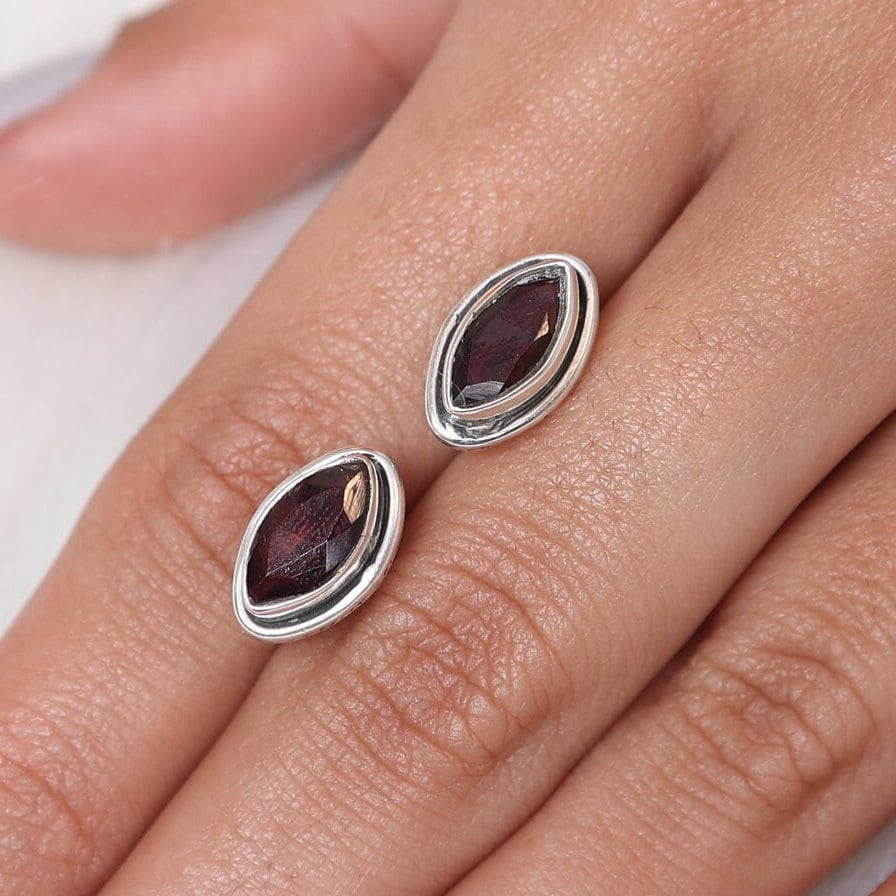 Garnet Sterling Silver Stud Earrings